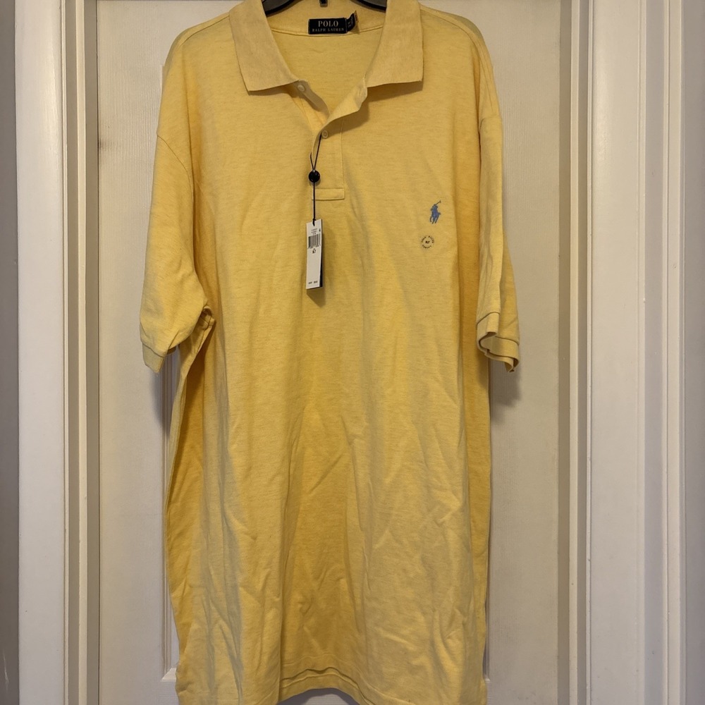 NWT Polo Ralph Lauren Cotton Yellow Mens 3XLT Shirt Short Sleeve Blue Pony $98